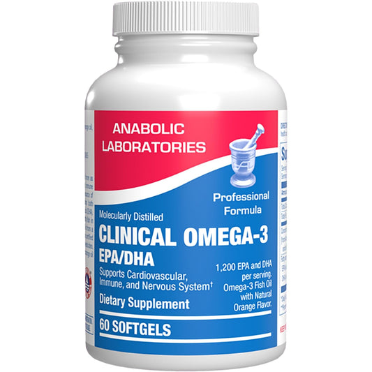 Anabolic Laboratories Omega 3 bottle front view, orange flavor for daily heart and brain support.