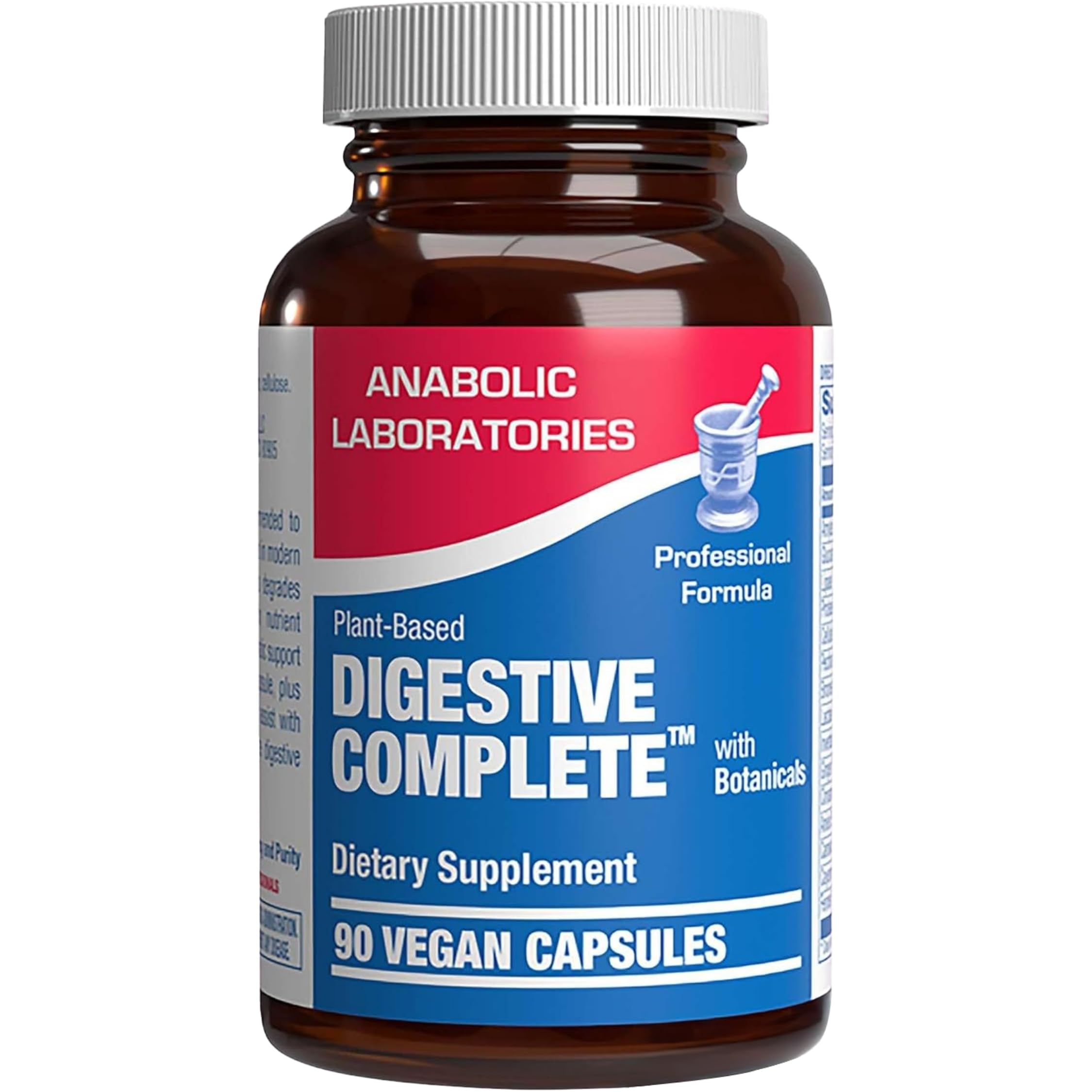 Anabolic Laboratories plant-based digestive enzymes bottle supports comfortable digestion after meals.