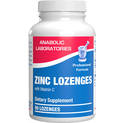 Anabolic Laboratories zinc lozenges orange bottle displayed for daily immune support.