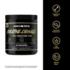 Anabolic Warfare Creatine Carnage label closeup highlights quality ingredients.