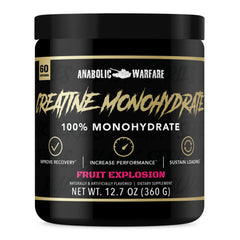 Anabolic Warfare Creatine Monohydrate Fruit Explosion bottle supports performance during intense workouts.