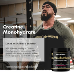 Anabolic Warfare Creatine Monohydrate Fruit Explosion muscle-focused setup suggests sustained loading benefits.