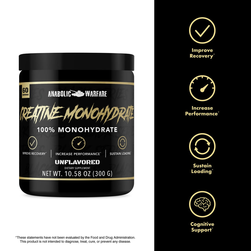 Anabolic Warfare Creatine Monohydrate powder ready to mix into shakes for post-workout refuel.