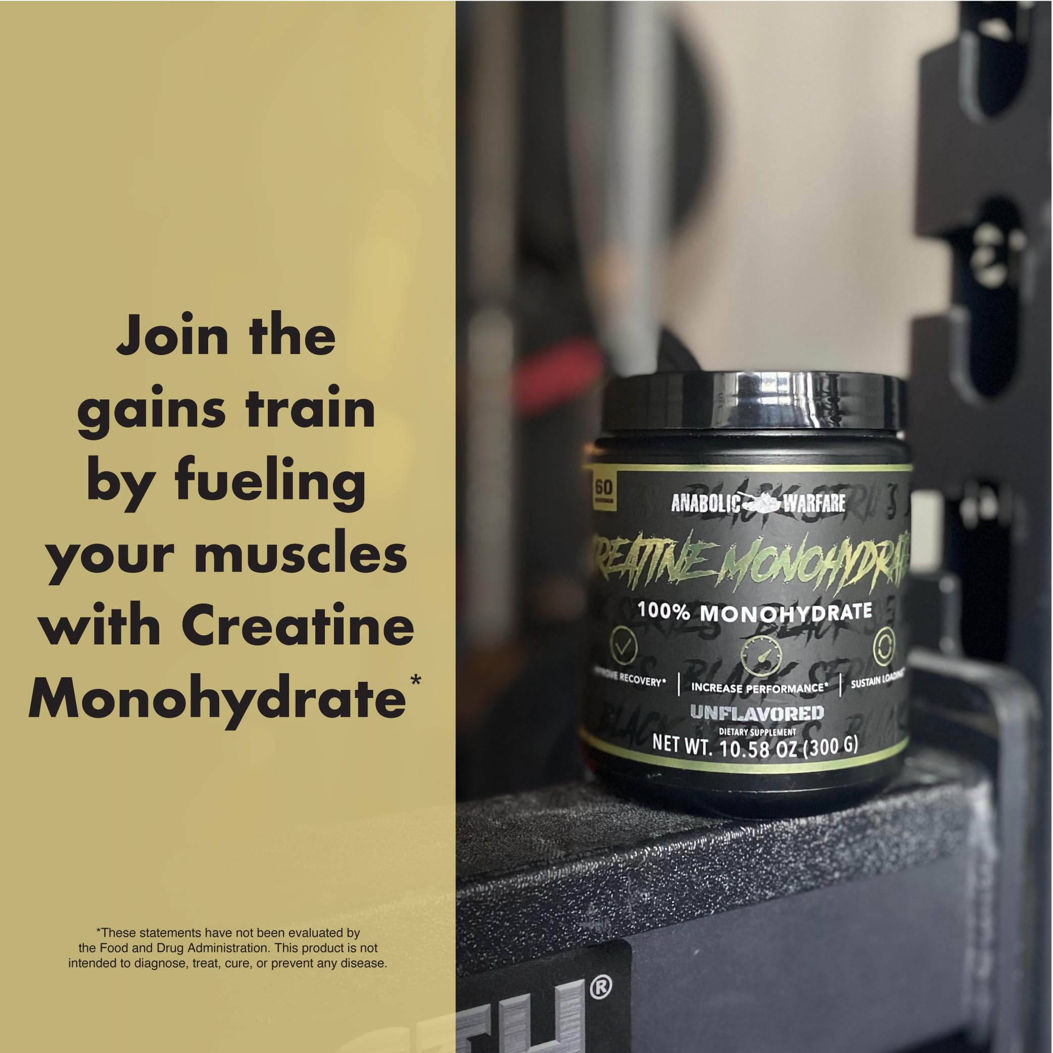 Anabolic Warfare Creatine Monohydrate sealed container preserves freshness for consistent use.