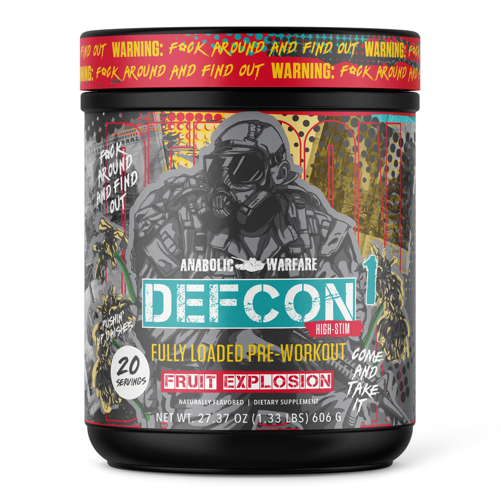 Anabolic Warfare Defcon1 Fruit Explosion tub ready for energizing workouts.