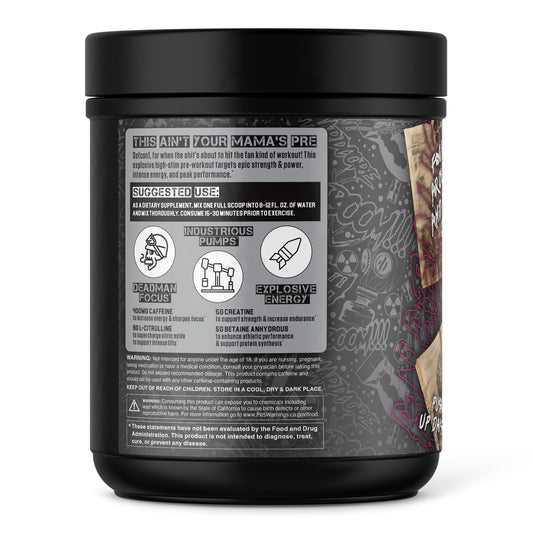 Scoop of Defcon1 peach rings powder in a shaker for focus before training.
