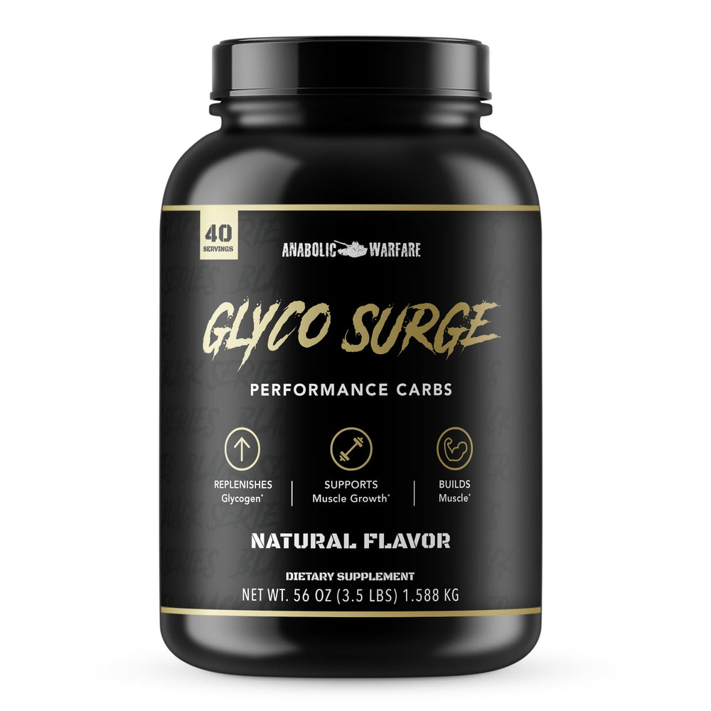 Anabolic Warfare Glyco Surge bottle ready for post-workout glycogen replenishment