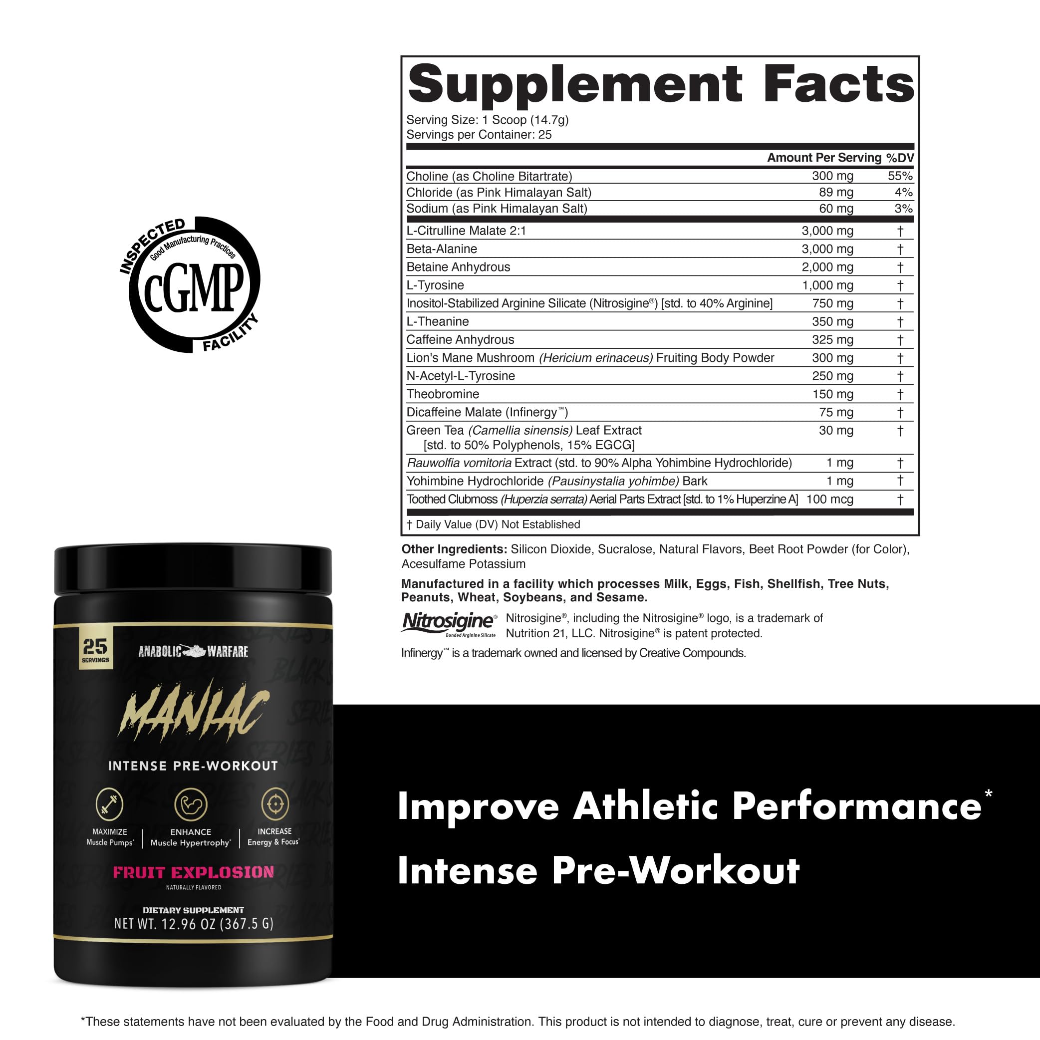 Anabolic Warfare Maniac beta-alanine highlight indicating endurance support.