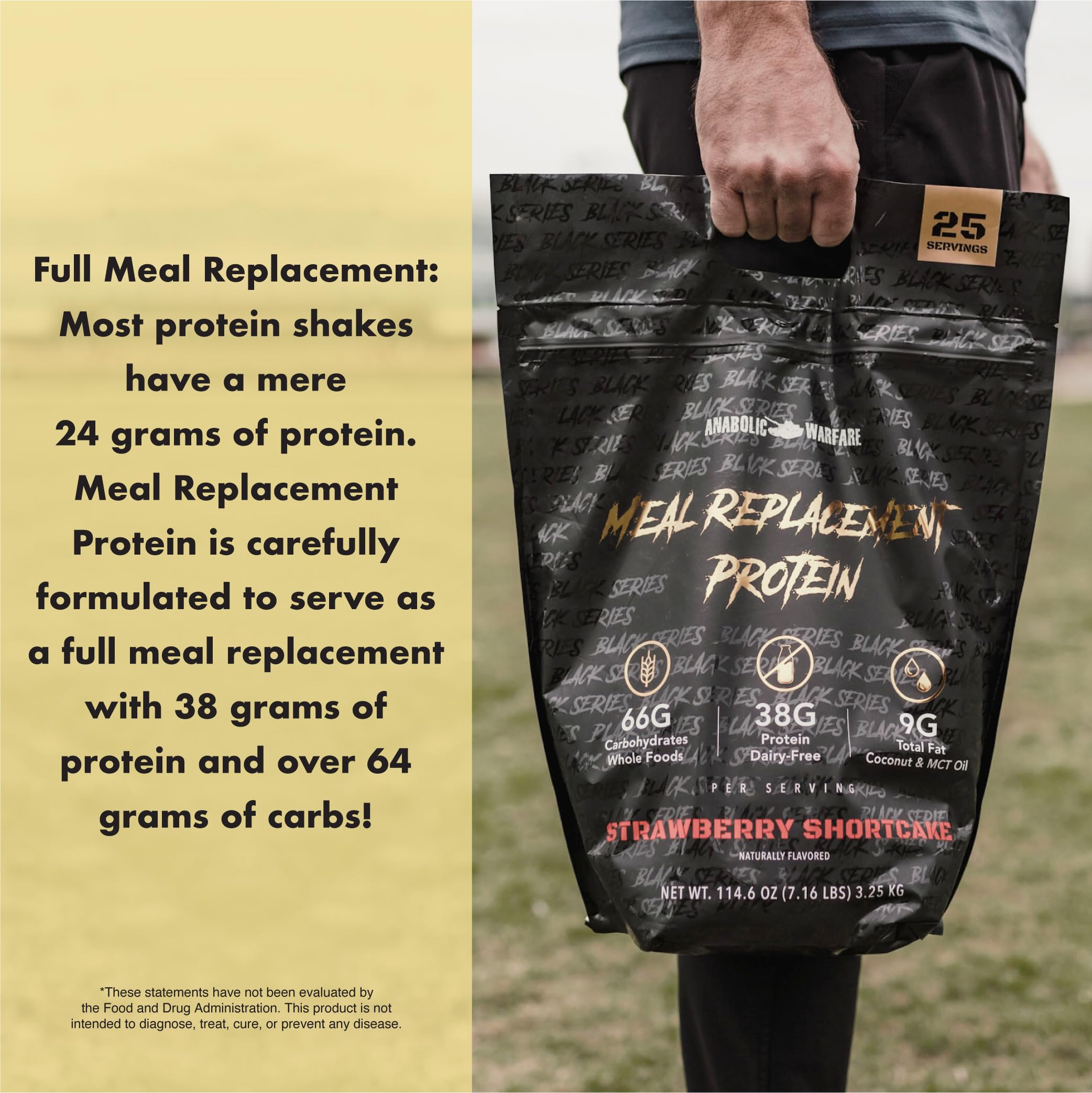 Anabolic Warfare Meal Replacement Protein chocolate 25 servings packaging for daily use.