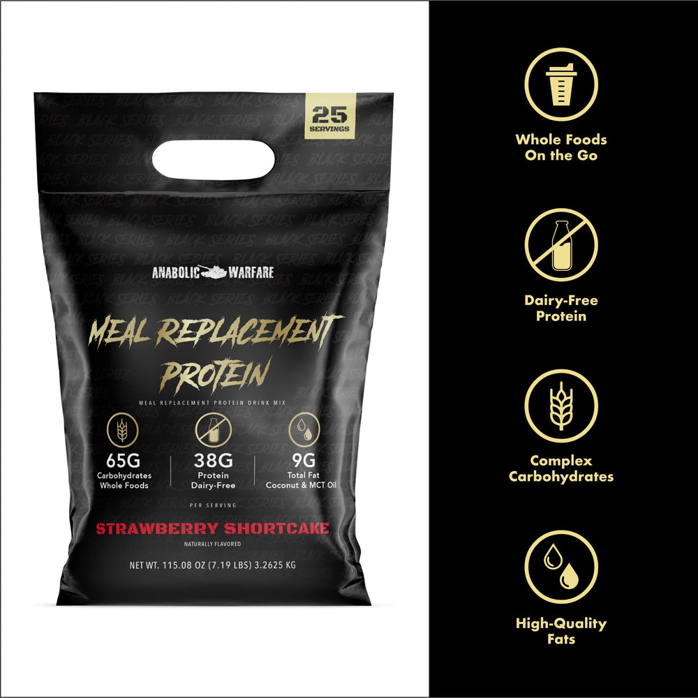 Anabolic Warfare Meal Replacement Protein chocolate nutrition label helps track macros.