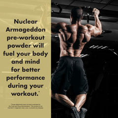 Anabolic Warfare Nuclear Armageddon athlete in action during workout, energized training.