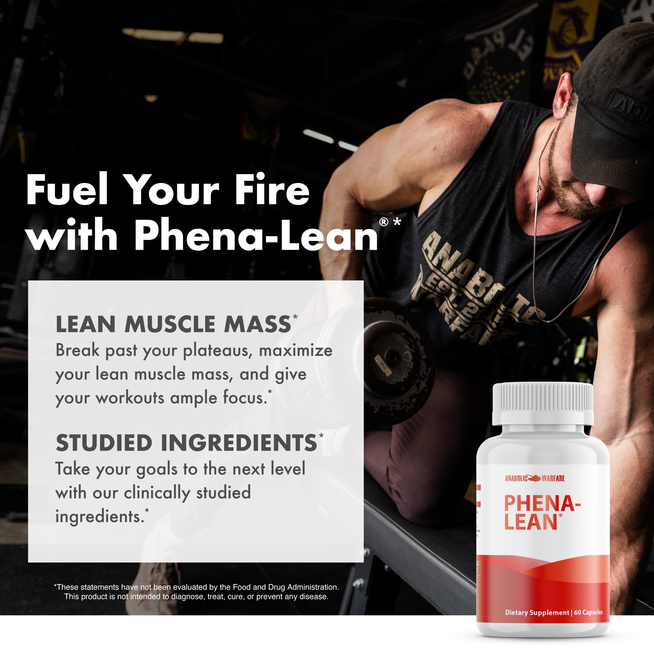 Lifestyle shot of Phena-Lean packaging on a shelf for body goals.