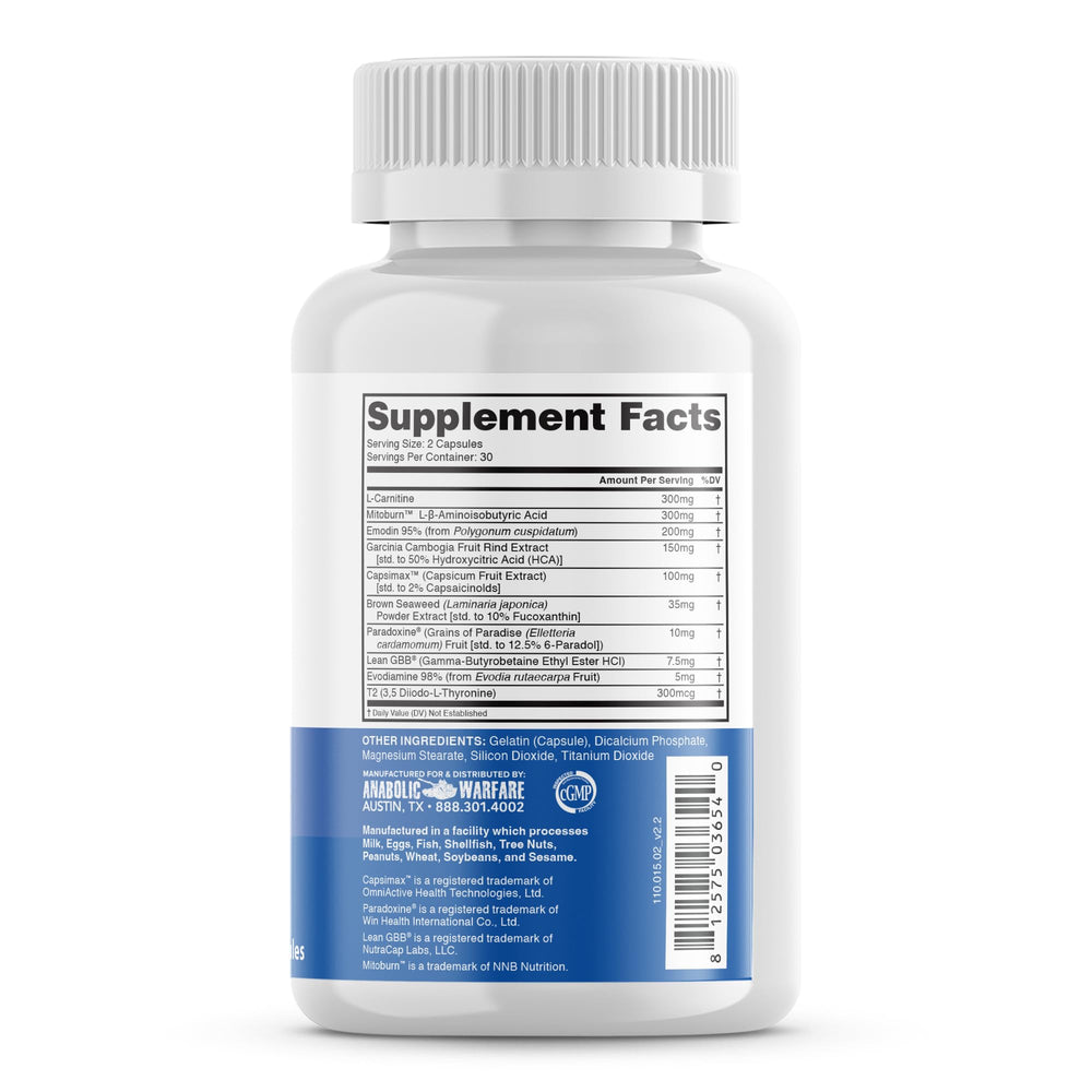 Phena-Lean T2 label close-up emphasizes non-stimulant thermogenic formula for workouts