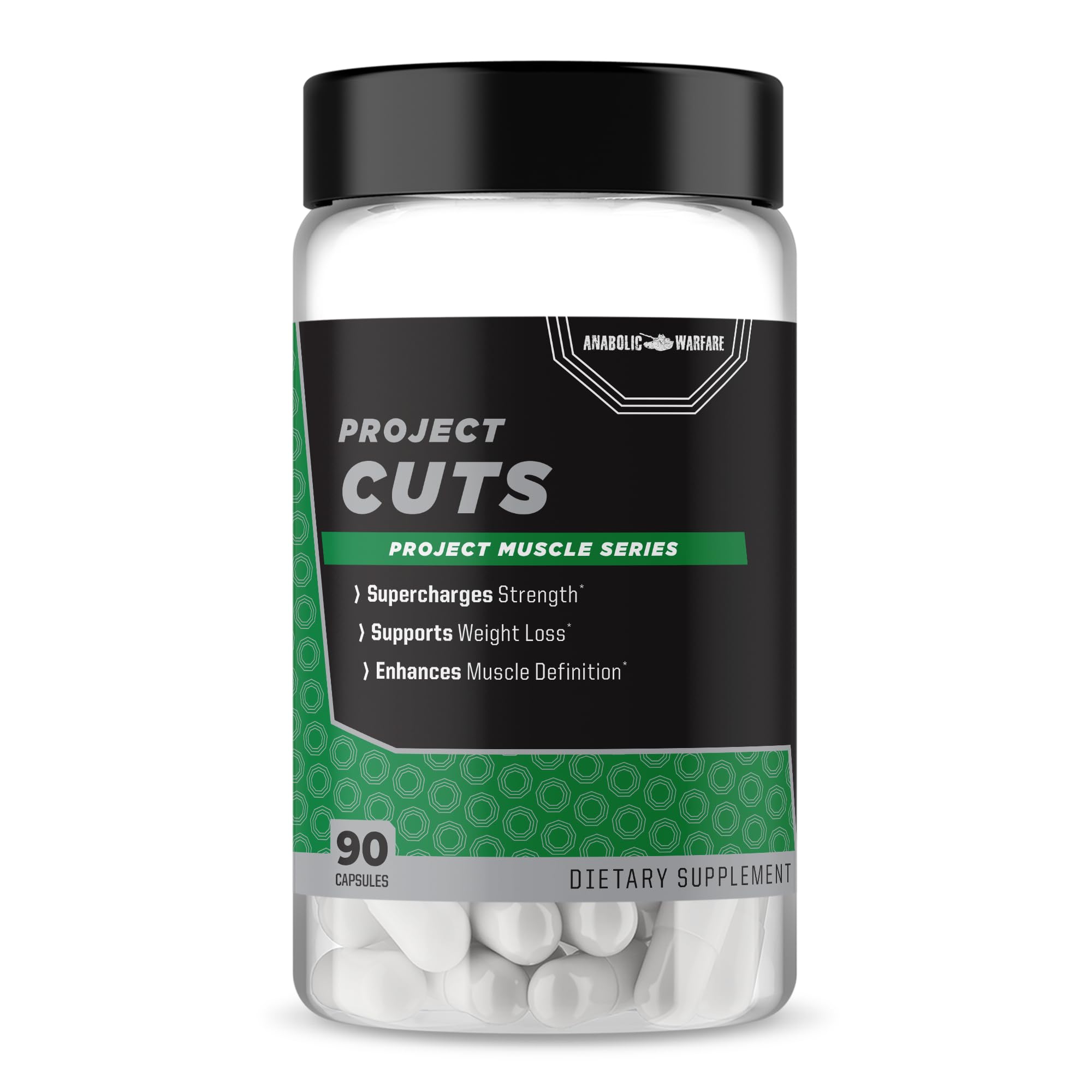 Anabolic Warfare Project Cuts bottle front view highlighting stimulant-free formula for lean strength.