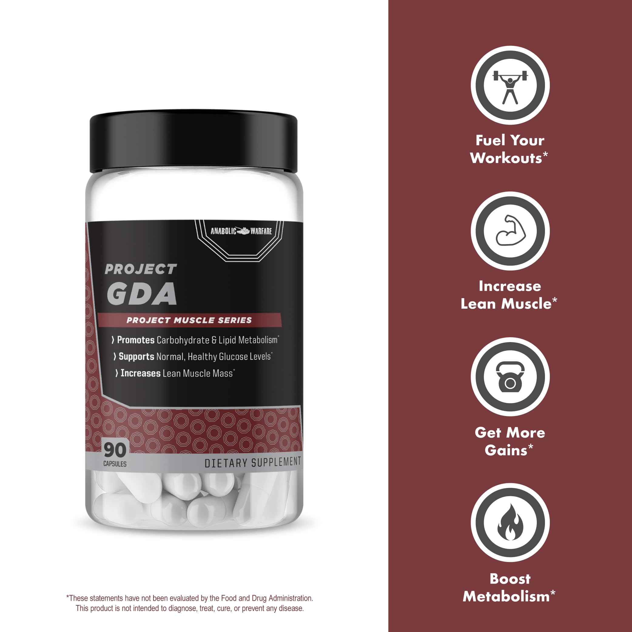Anabolic Warfare Project GDA stack-friendly pack shows compatibility with other supplements.