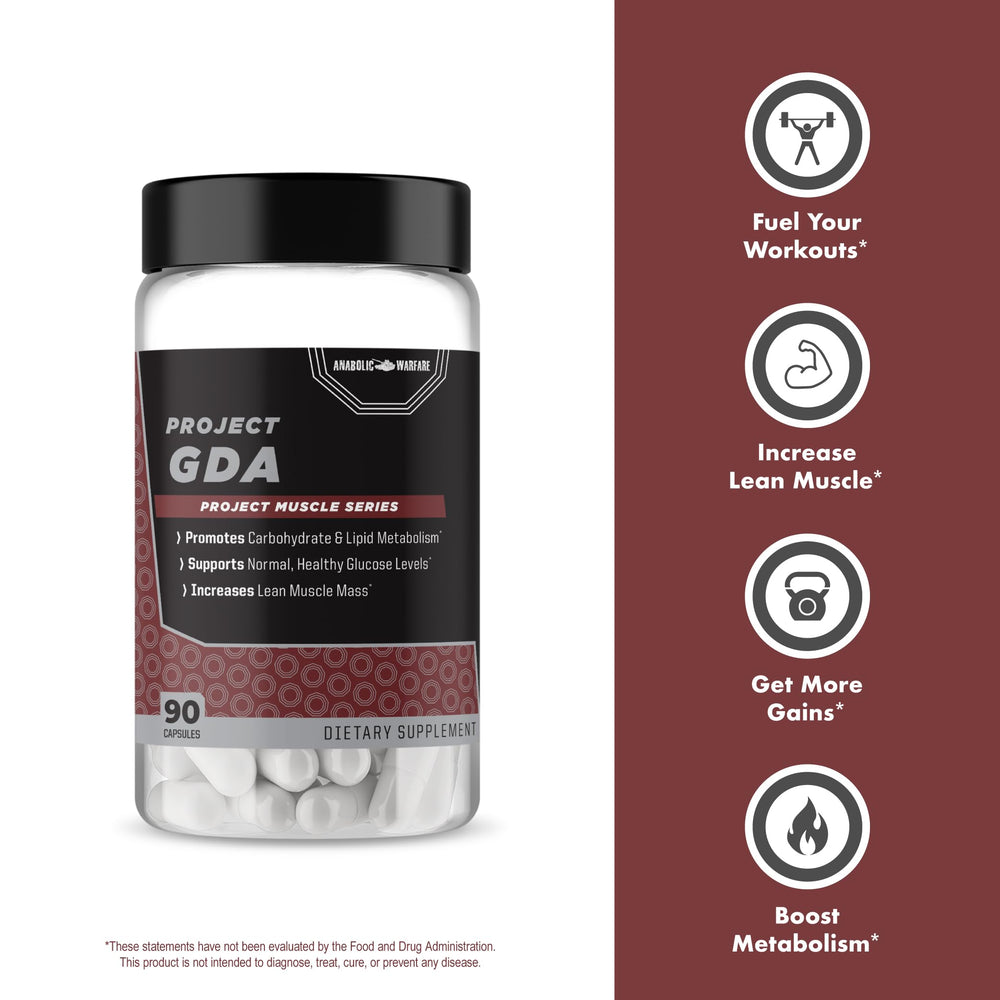 Anabolic Warfare Project GDA stack-friendly pack shows compatibility with other supplements.