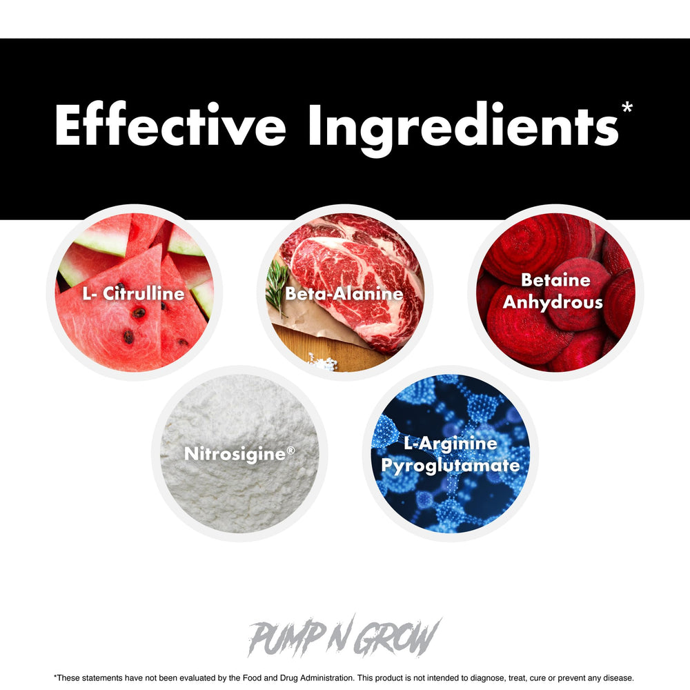 Close-up of ingredients lists L-Citrulline and Beta-Alanine for pumps