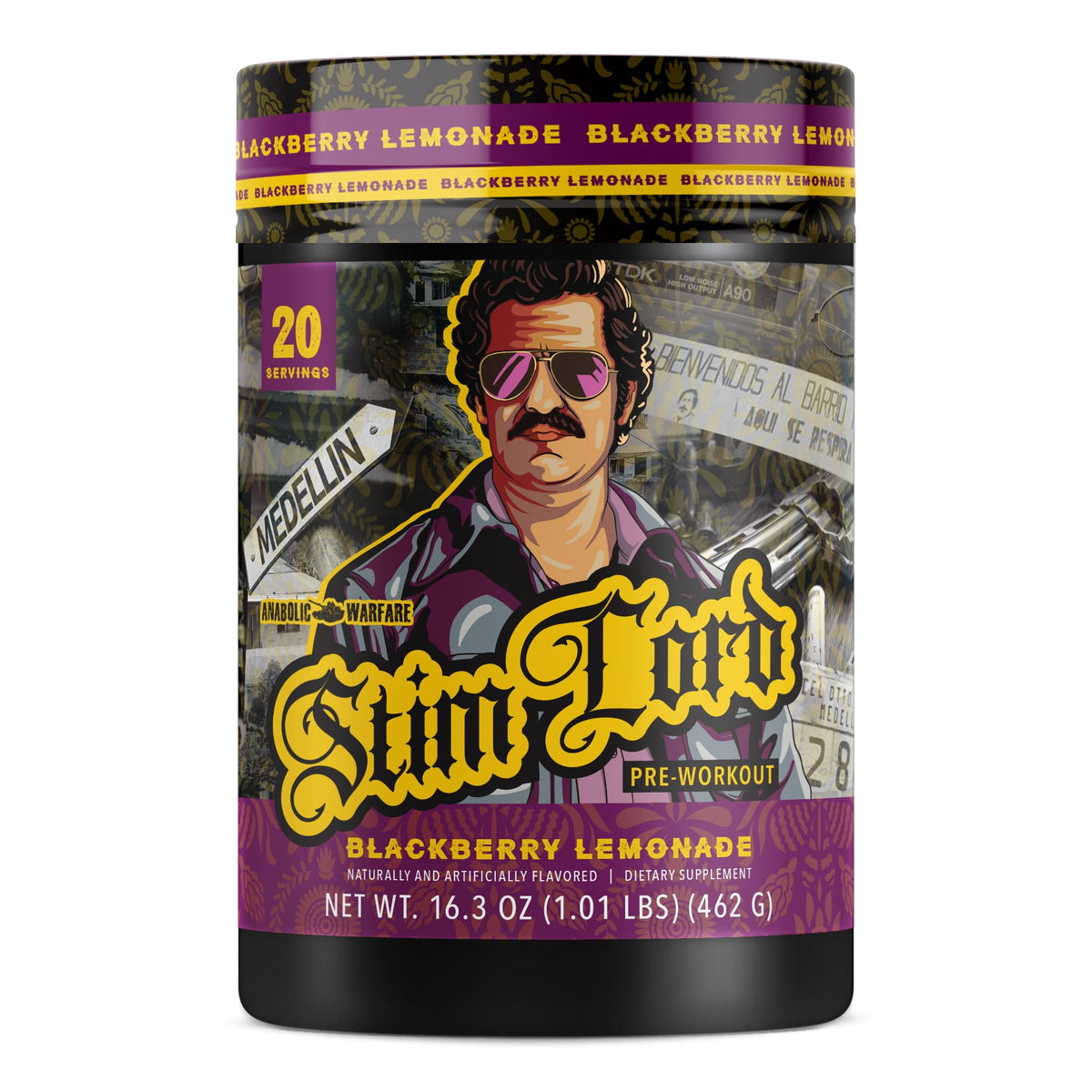 Anabolic Warfare Stim Lord bottle front promotes a high-energy pre-workout experience