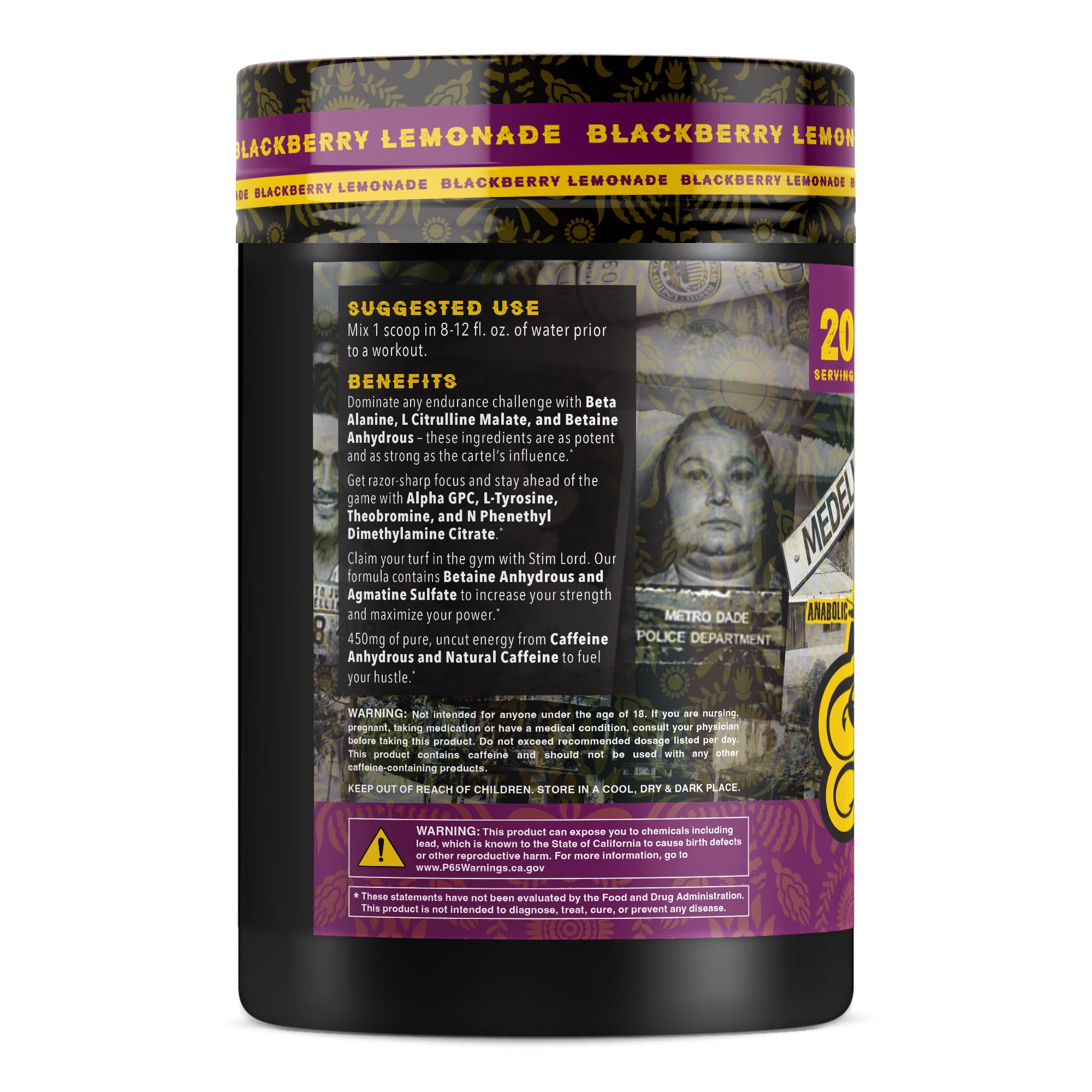 Stim Lord bottle pour shows blackberry lemonade flavor ready for your workout