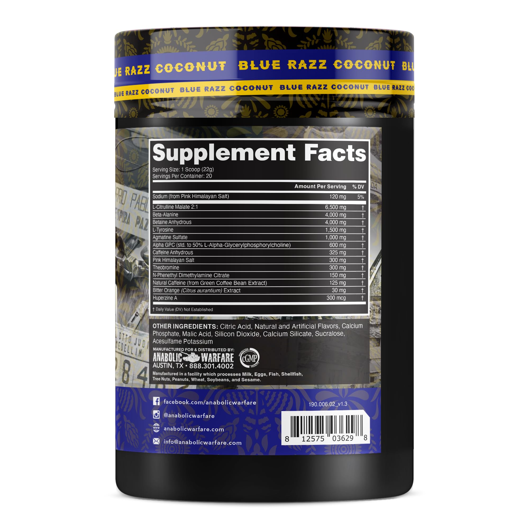 Anabolic Warfare Stim Lord ingredient panel close-up shows beta-alanine and L-citrulline for endurance