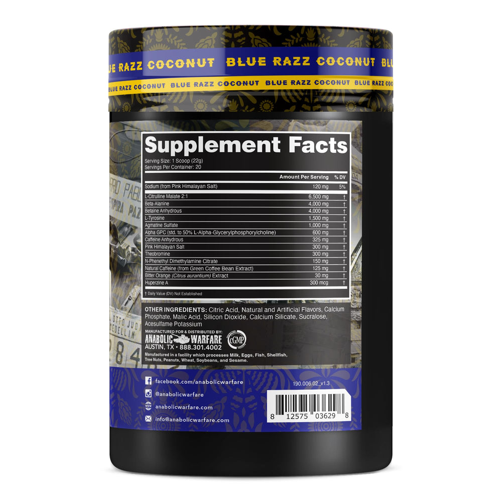 Anabolic Warfare Stim Lord ingredient panel close-up shows beta-alanine and L-citrulline for endurance