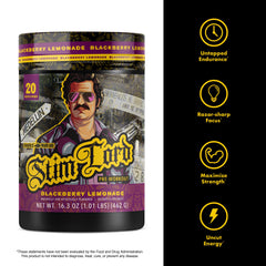Stim Lord label close-up highlights caffeine content and active ingredients