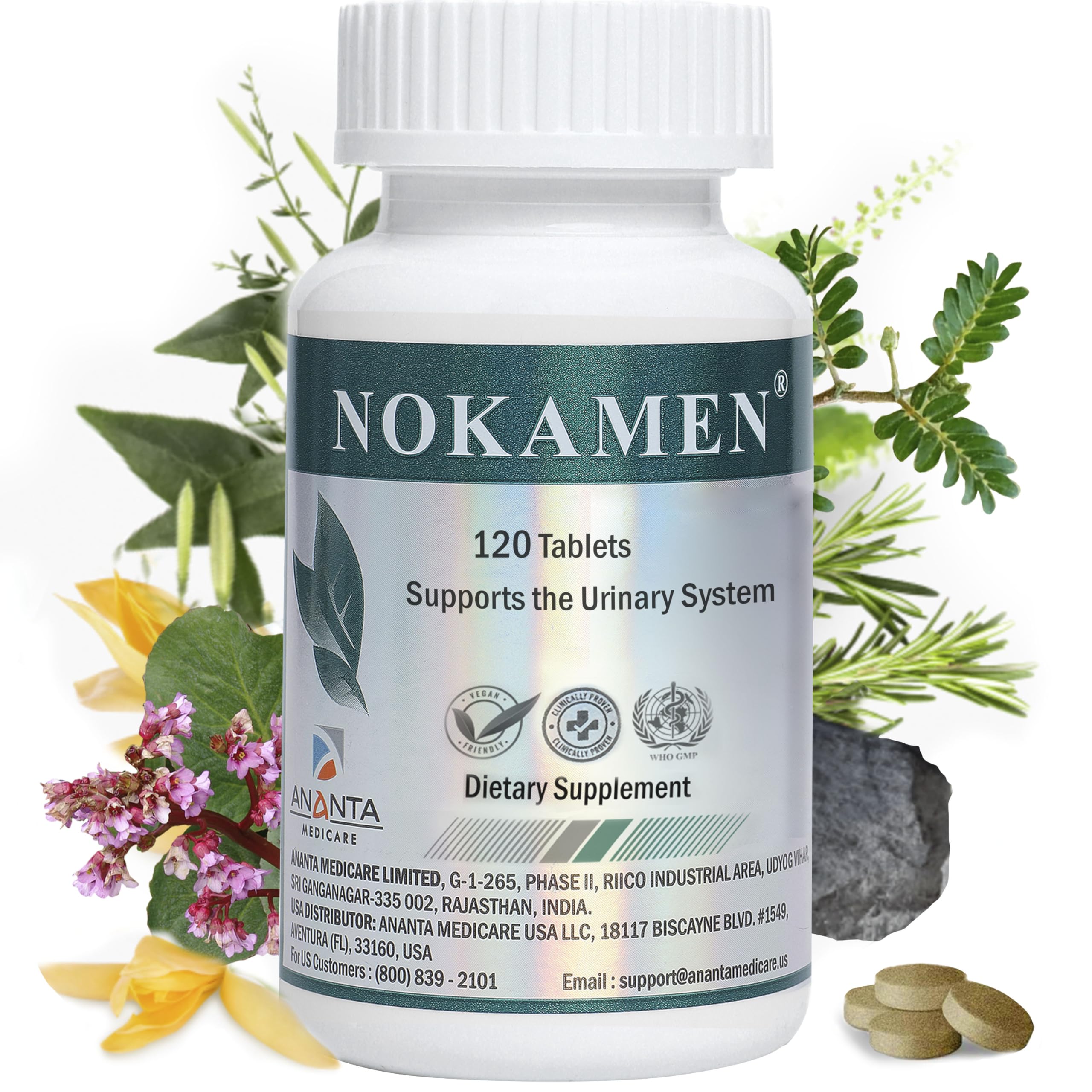 Ananta Nokamen bottle front view highlighting herbal kidney support for urinary wellness.
