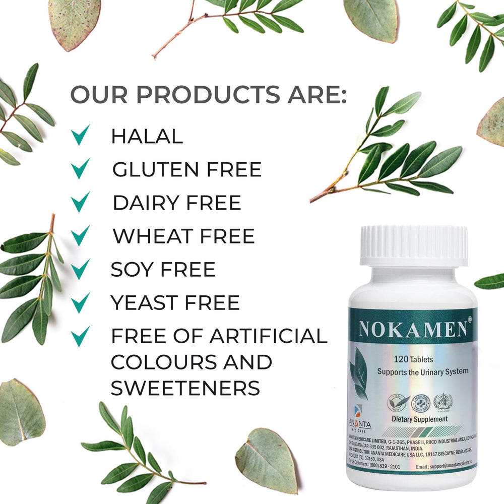 Ananta Nokamen herbal ingredients showcase natural urinary wellness support.
