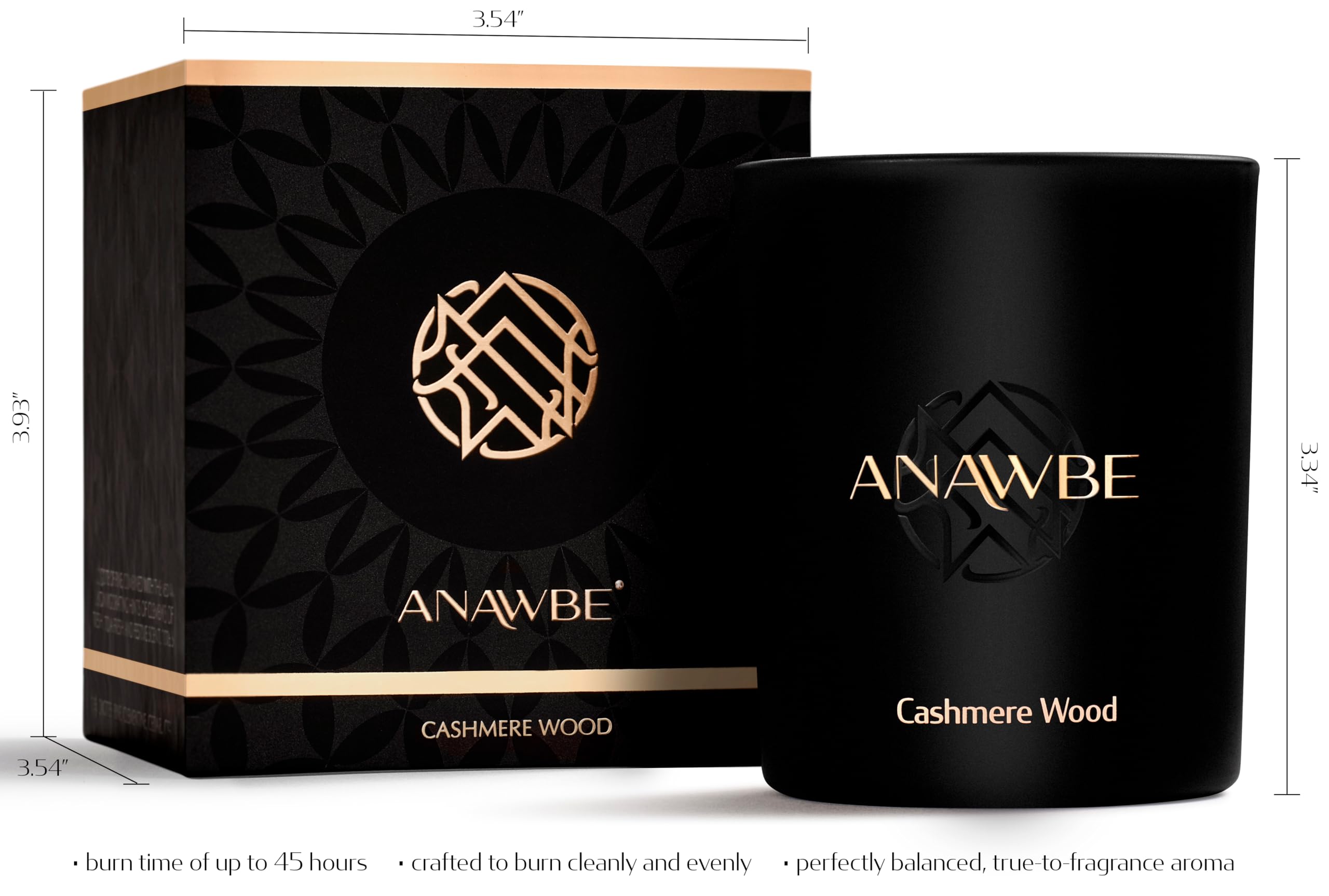 ANAWBE Cashmere Wood candle offers a long 45 hour burn for evenings.