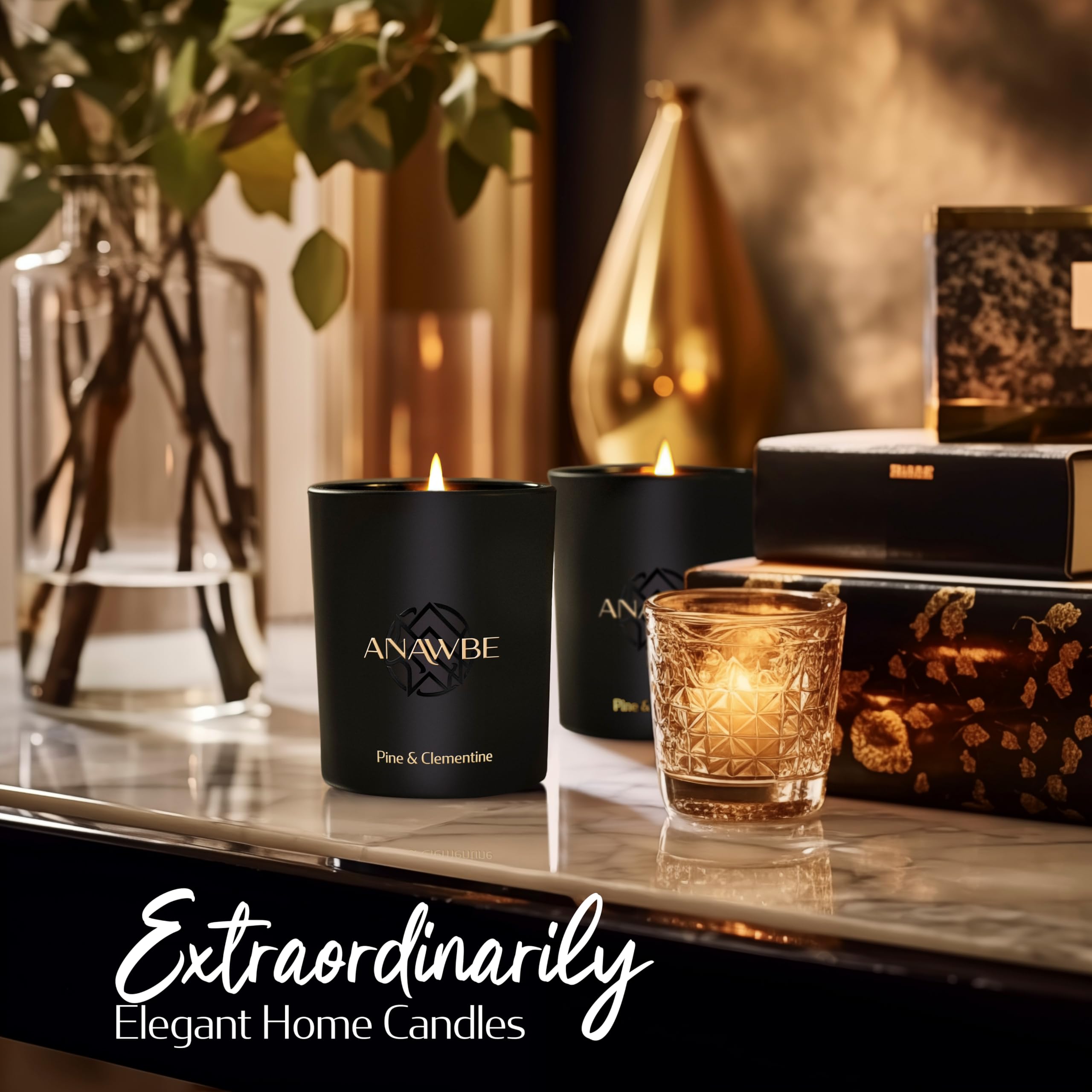 ANAWBE Pine & Clementine soy candle with woodsy scent for cozy home ambiance.