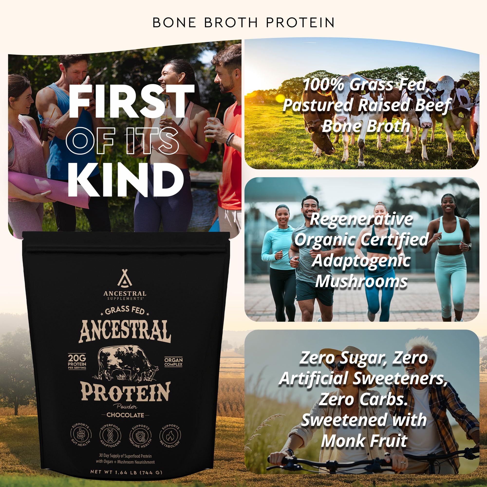 Ancestral Supplements beef bone broth protein in shaker cup for convenient nutrition