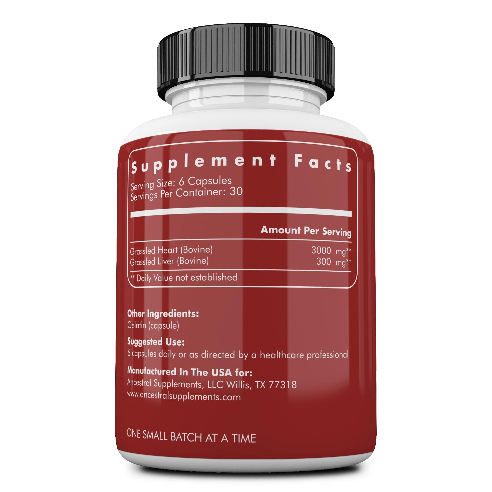 Ancestral Supplements beef heart capsules closeup highlighting convenient heart nutrition