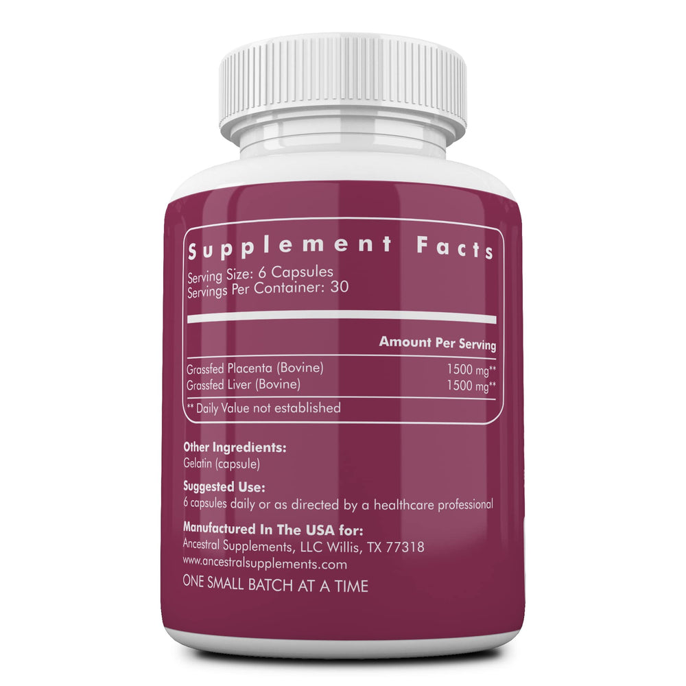 Ancestral Supplements beef liver capsules bottle highlighting nutrient-dense liver benefits.