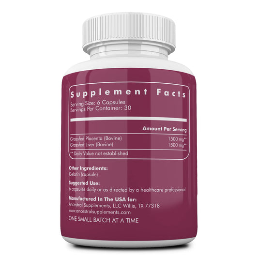 Ancestral Supplements beef liver capsules bottle highlighting nutrient-dense liver benefits.