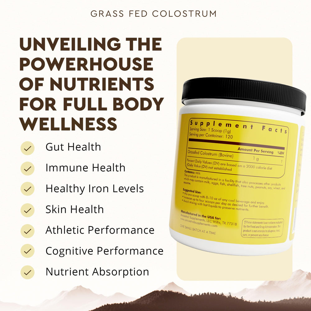 Ancestral Supplements scoop with smoothie showing convenient daily nourishment.