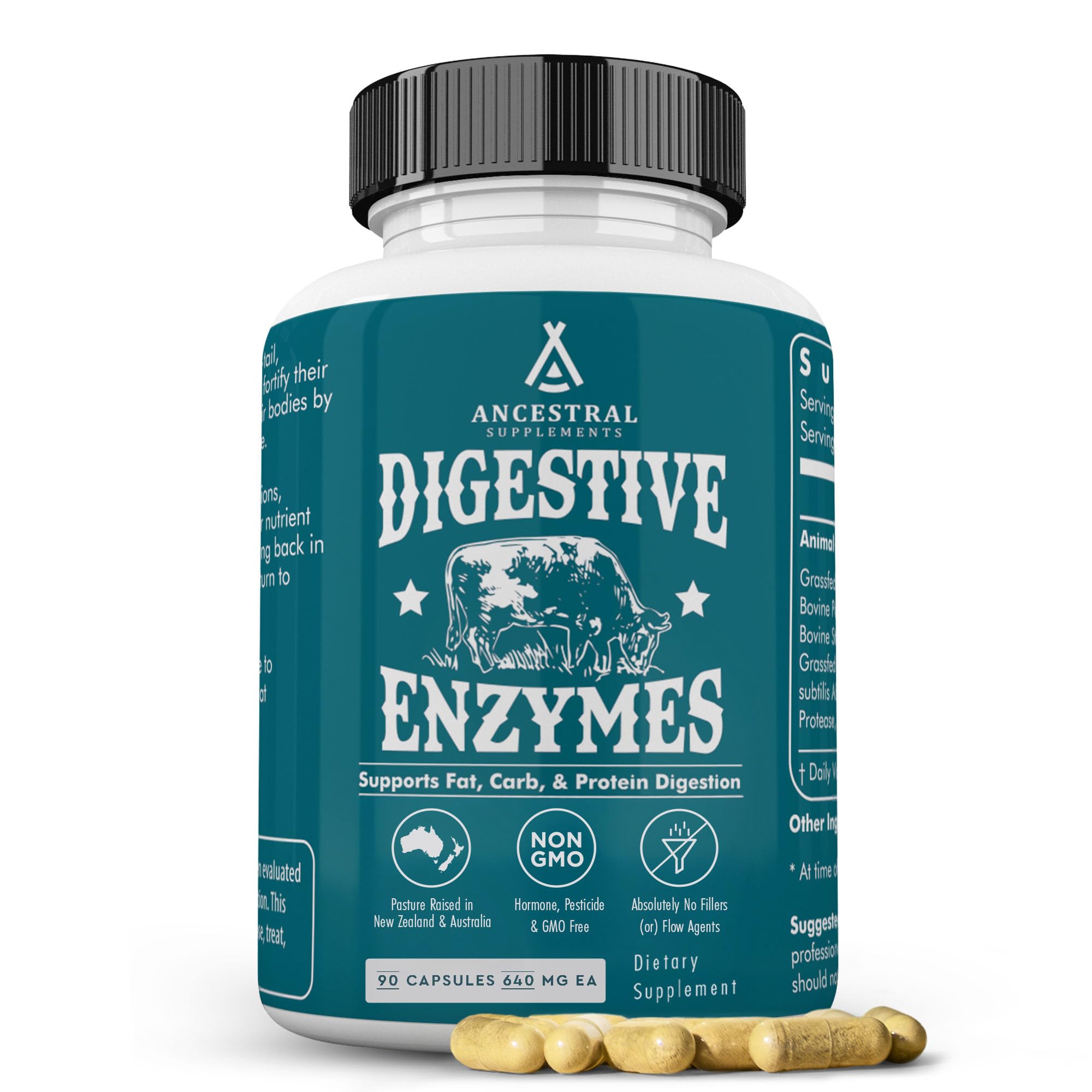 Ancestral Supplements digestive enzymes bottle supports daily digestive comfort and nutrient use.