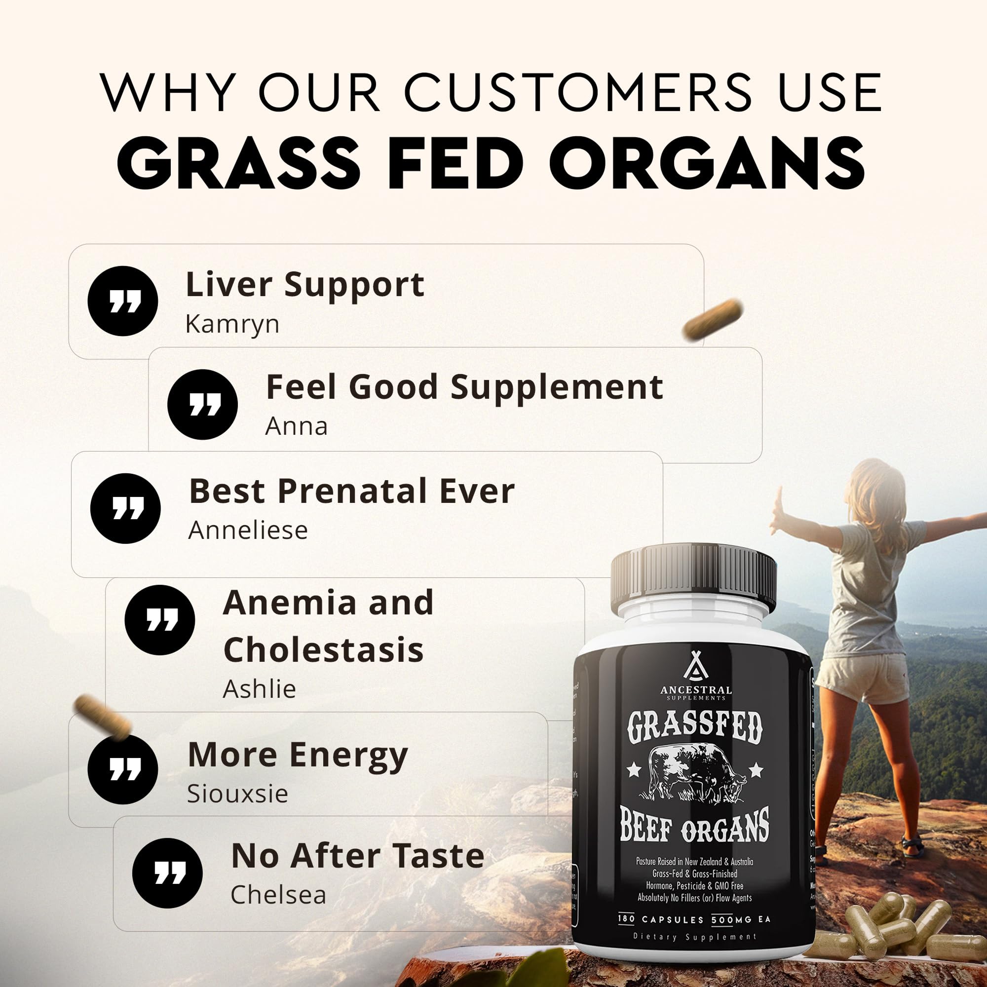 Ancestral Supplements Freeze-Dried Beef bottle side view conveys potent nutrient preservation