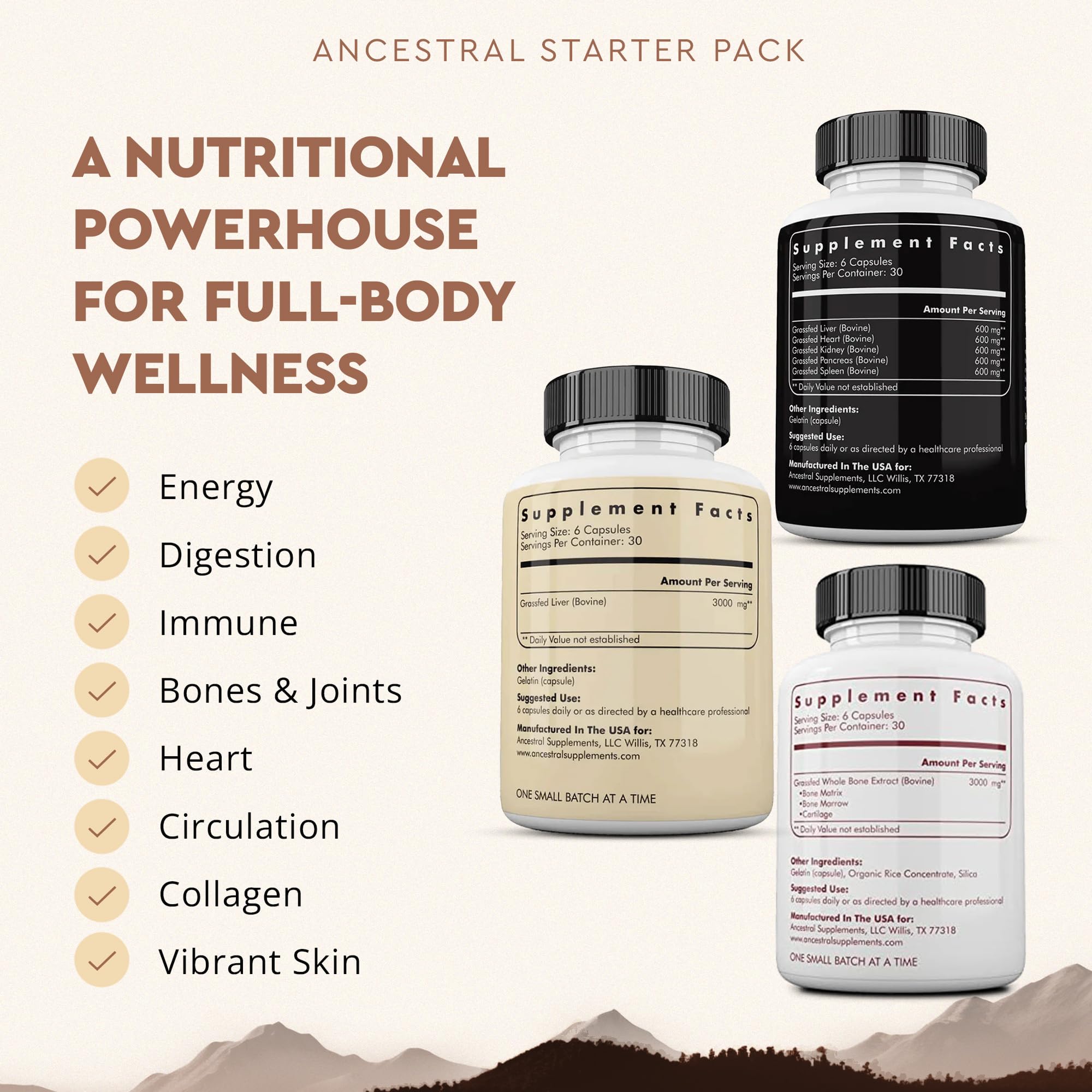 Ancestral Supplements freeze-dried beef liver capsules preserve nutrients for energy and vitality.