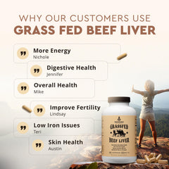 Ancestral Supplements freeze-dried liver capsules with a nutrient-rich profile graphic