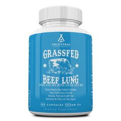 Ancestral Supplements grass-fed beef lung and liver bottle for respiratory support.