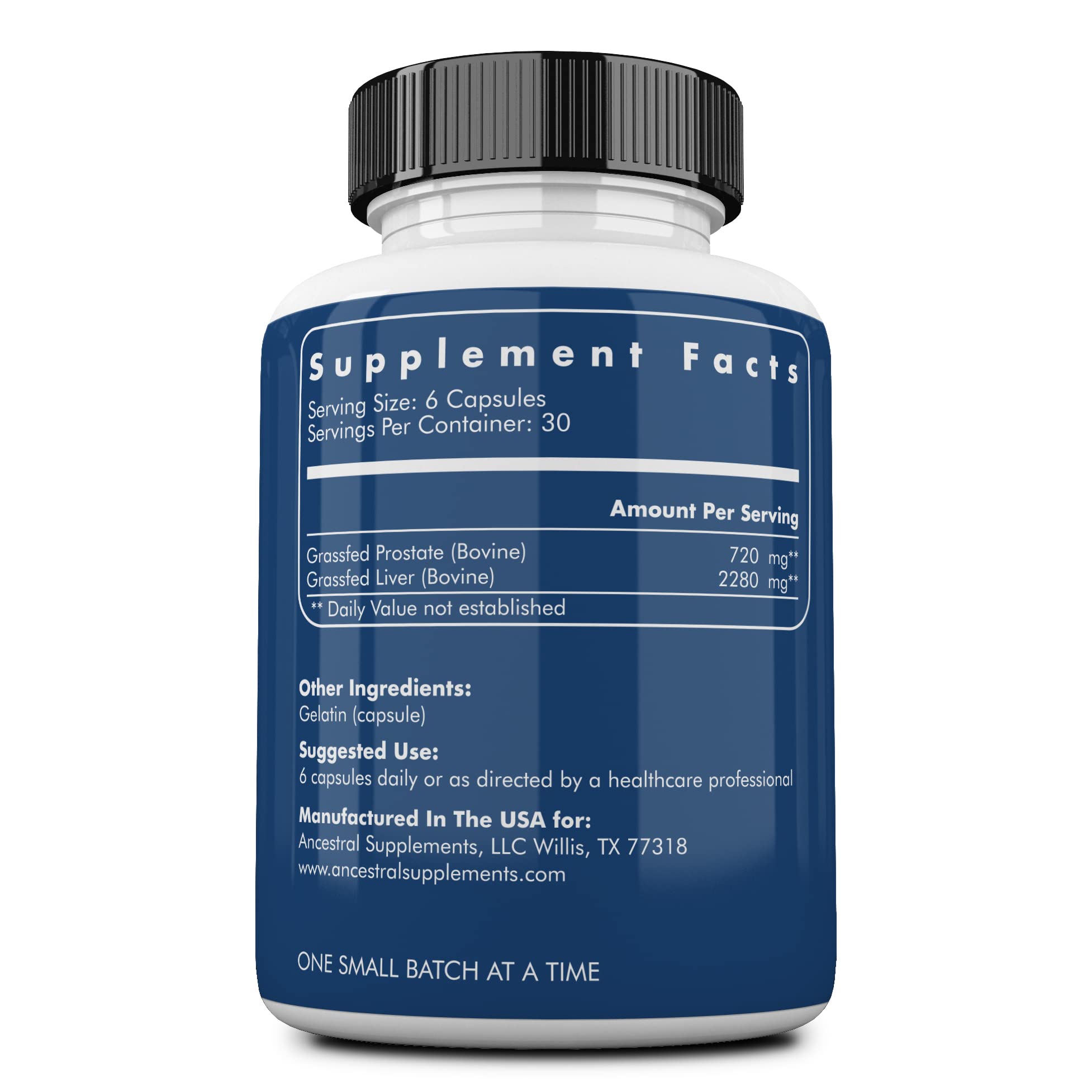 Ancestral Supplements Grass Fed Beef Prostate Liver capsules highlighting nutrient-dense organ meat benefits
