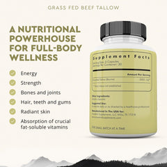 Ancestral Supplements beef tallow capsules close-up showing softgel capsules for whole-body nourishment.