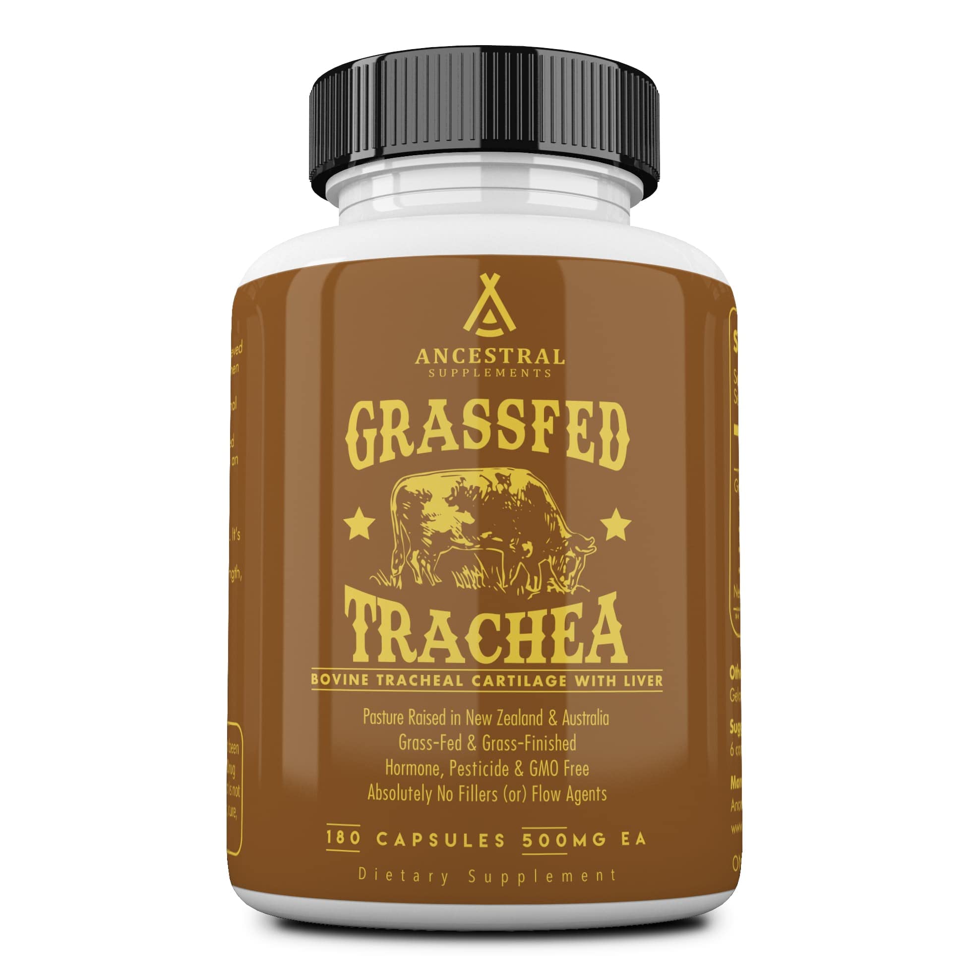 Ancestral Supplements bottle with grass-fed beef tracheal for daily immune support.