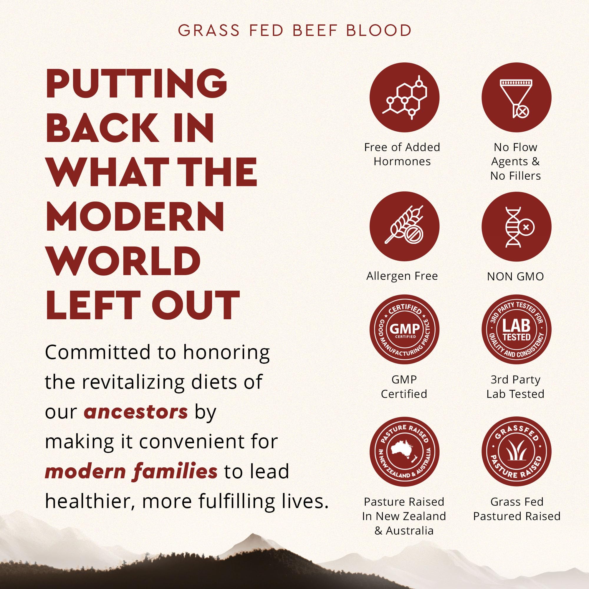 Ancestral Supplements Blood Is Blood field scene—grass-fed sourcing for liver-spleen blend