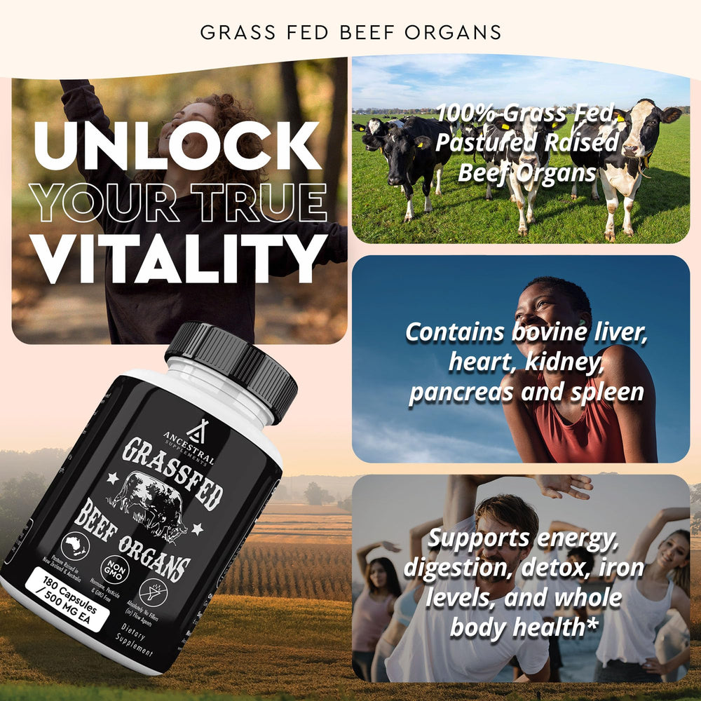 Ancestral Supplements Grass-Fed Kidney bottle front view with antioxidant and detox support