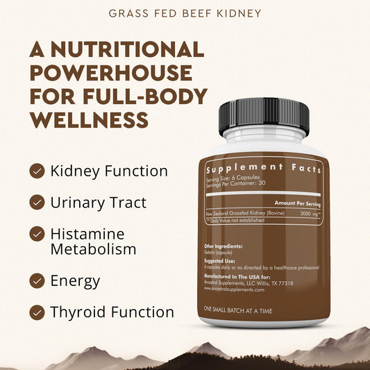 Ancestral Supplements kidney capsules close-up showing 180 capsules