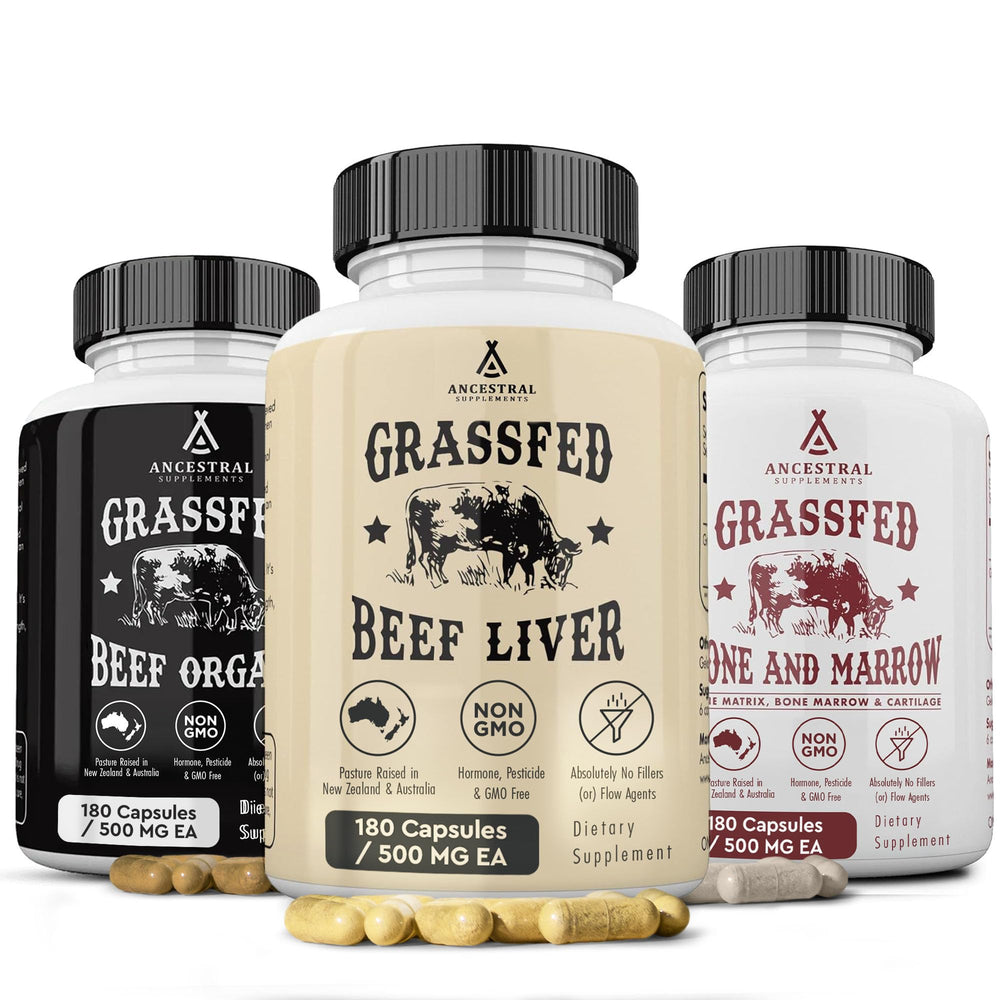 Ancestral Supplements Organs Starter Pack bottle on shelf for daily wellness routine.