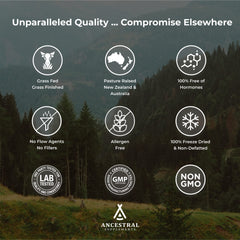 Ancestral Supplements purity and non-GMO stamp on packaging.