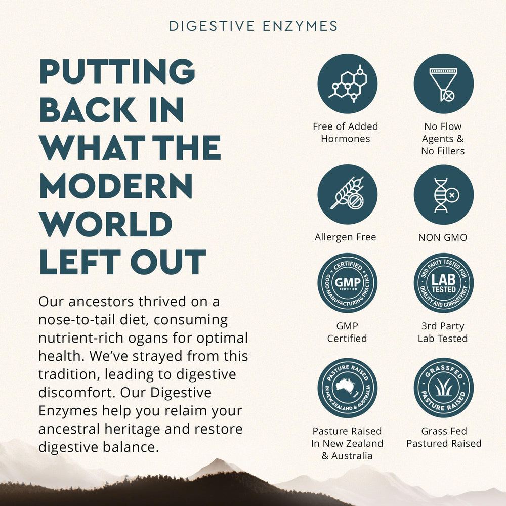 Ancestral Supplements sourced from New Zealand and Australia grass-fed cattle.