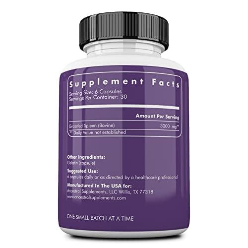 Ancestral Supplements spleen capsules close-up, possible energy support.